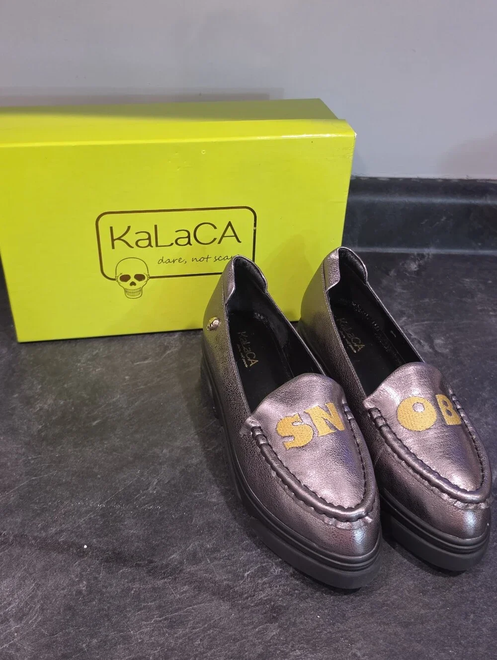 KaLaCA SNOB gun Metal Platform Shoes Size 38
